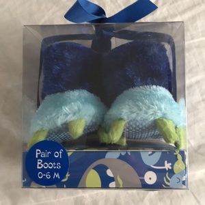 Blue monster baby boots, size 0-6 months, new